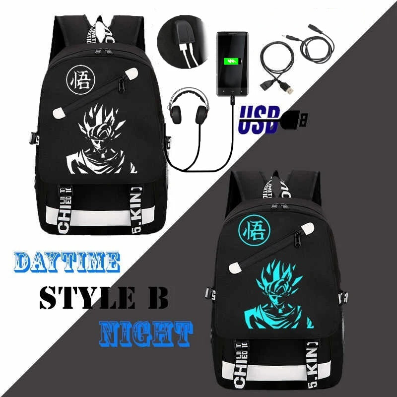 Goku Luminous Backpack USB Charging for Teenagers Travel Large Capacity