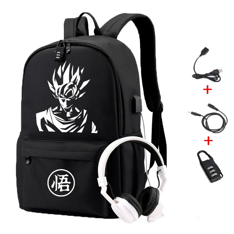Goku Luminous Backpack USB Charging for Teenagers Travel Large Capacity