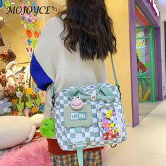Plaid Nylon Schoolbag for Women Girl Travel
