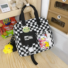 Plaid Nylon Schoolbag for Women Girl Travel