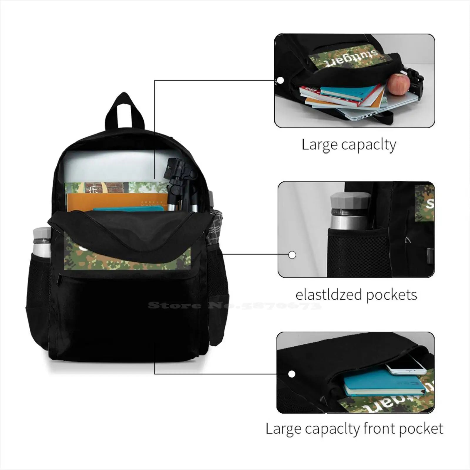 Stuttgart Camo Backpack Laptop Travel Bag