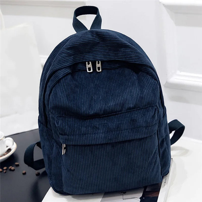 Soft Fabric Corduroy School Backpack for Teenage Girls