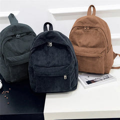 Soft Corduroy School Backpack for Teenage Girls