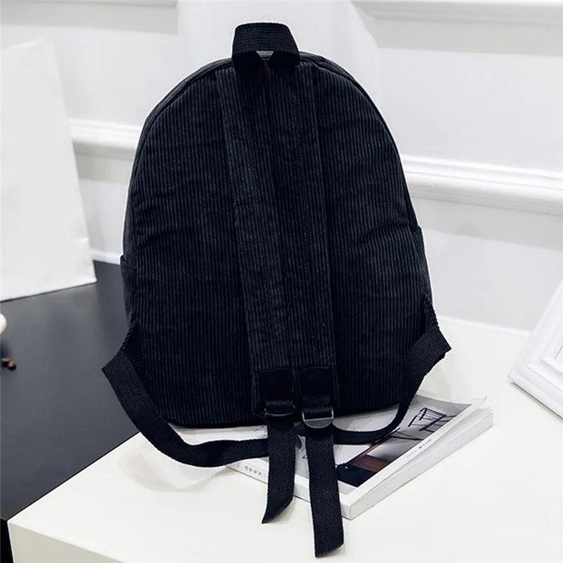 Soft Corduroy School Backpack for Teenage Girls