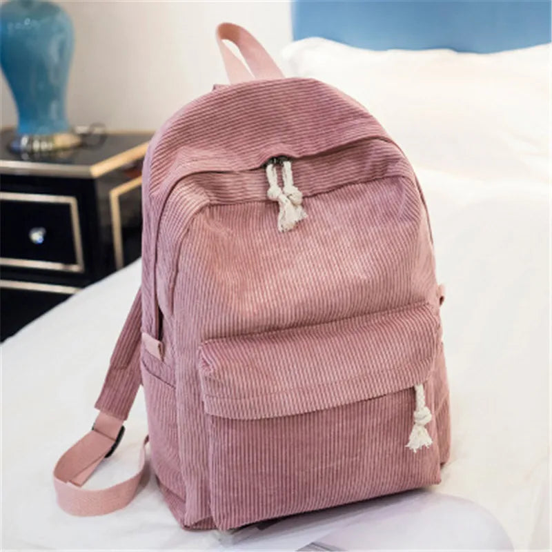 Girls Corduroy School Backpack - Pink