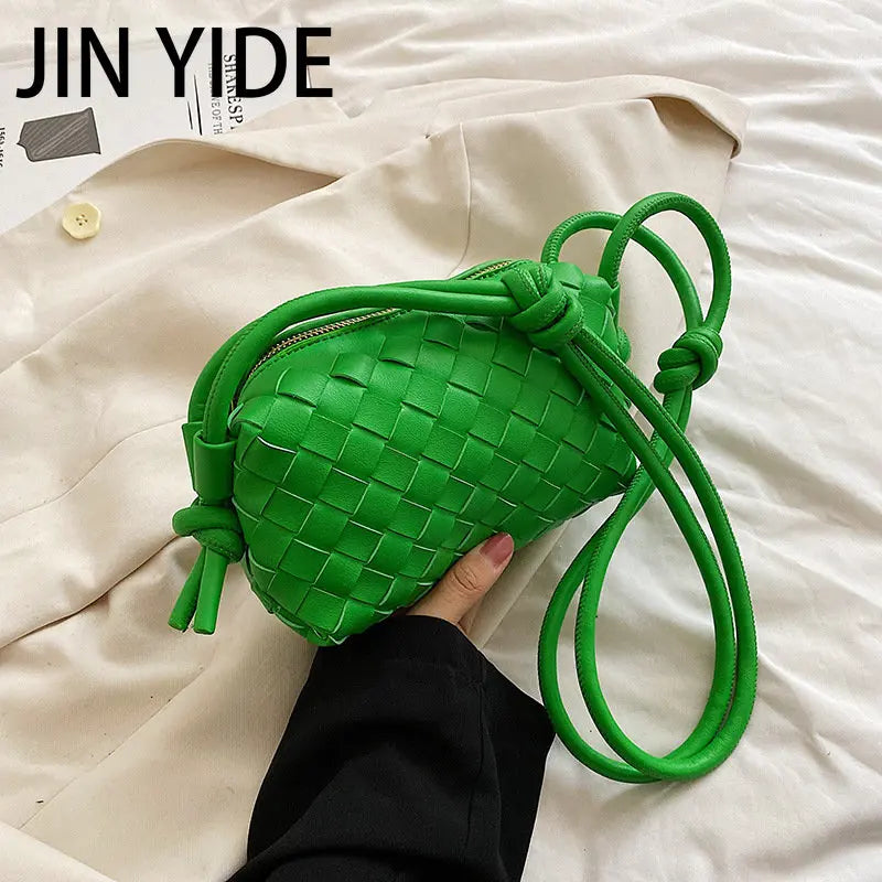 Diamond Lattice Knitted PU Leather Shoulder Bag For Women