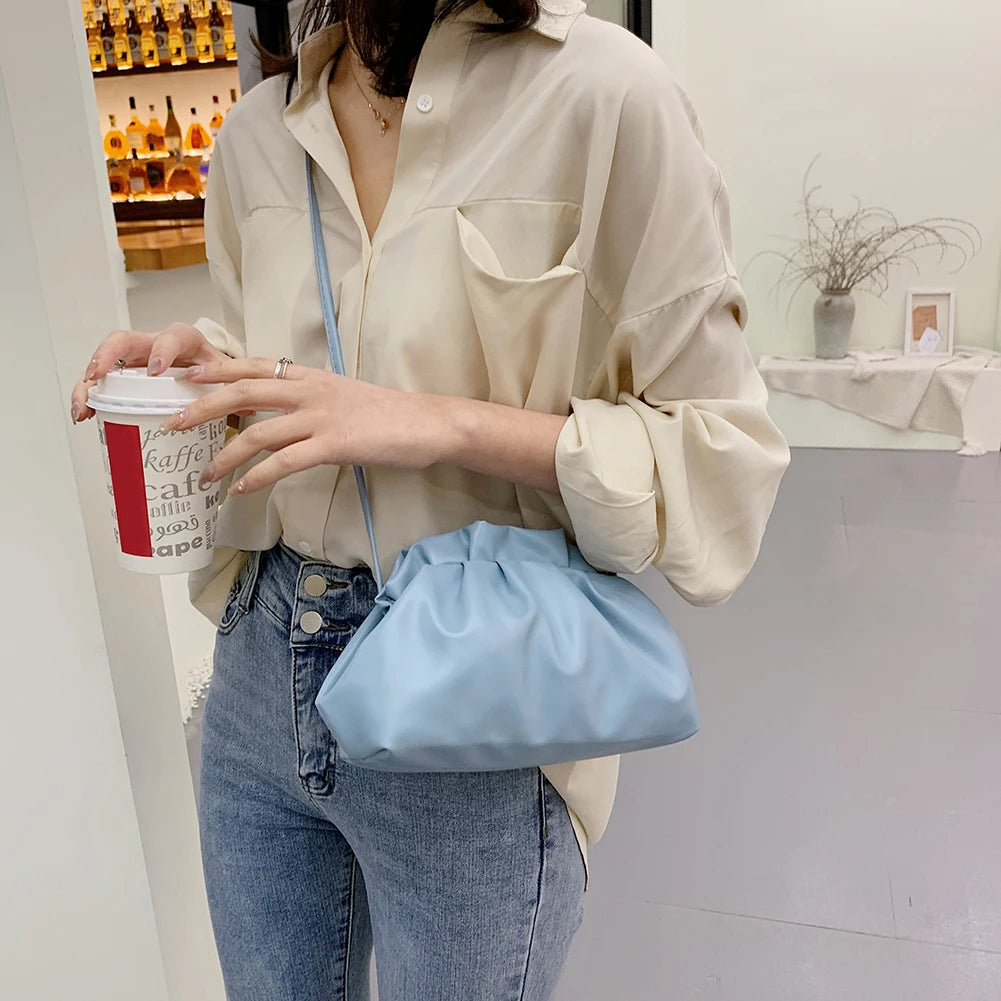 Stylish Dumpling Clip Purse Bag Soft PU Leather Cloud Crossbody Pouch