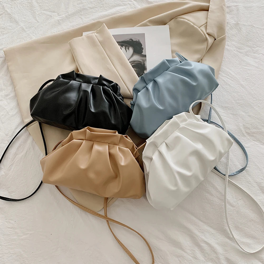 Stylish Dumpling Clip Purse Bag Soft PU Leather Cloud Crossbody Pouch