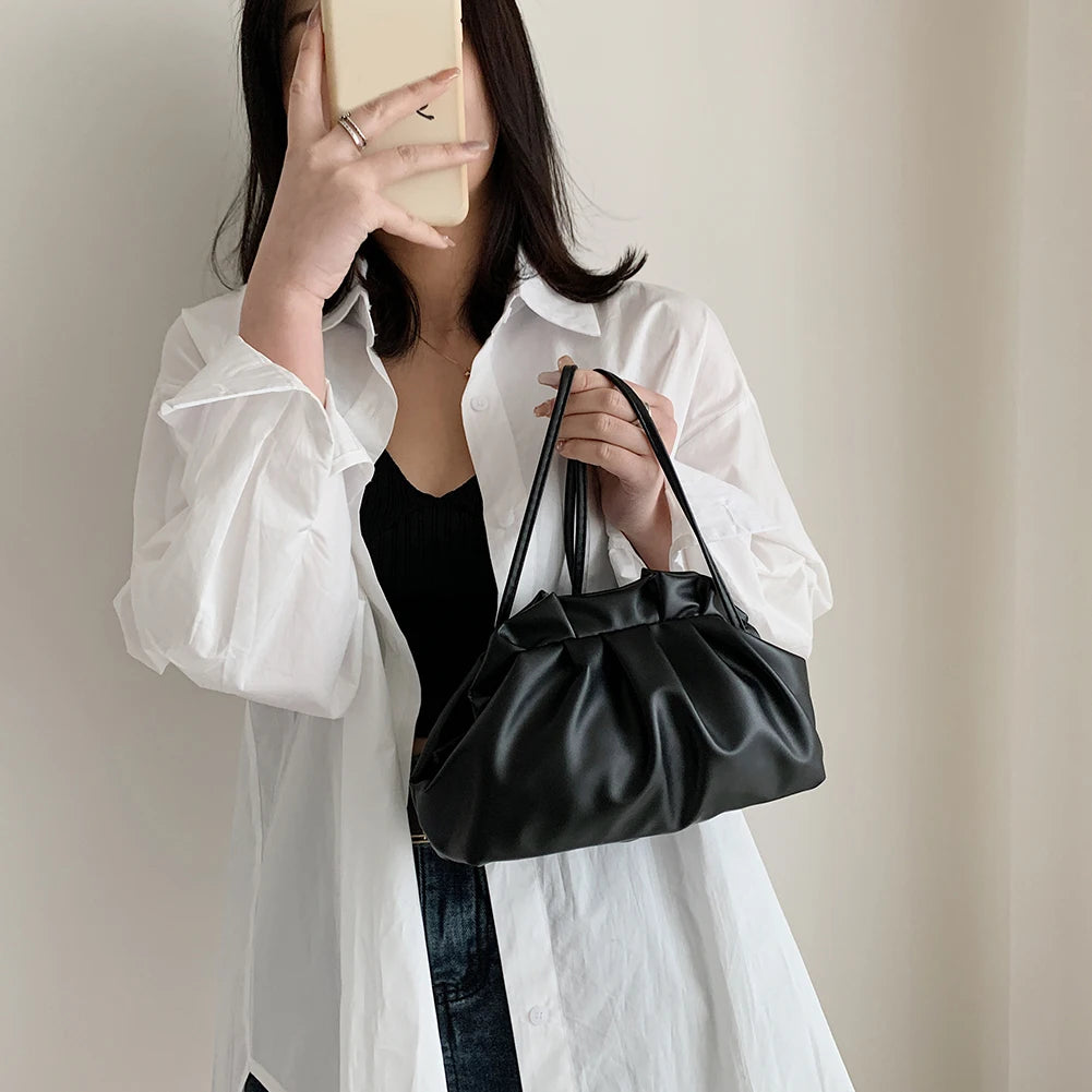 Stylish Dumpling Clip Purse Bag Soft PU Leather Cloud Underarm Shoulder Ba