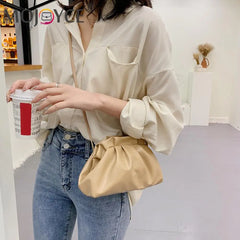 Stylish Dumpling Clip Purse Bag Soft PU Leather Cloud Underarm Shoulder Ba