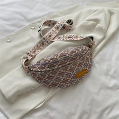 Stylish Knitted Nylon Waist Pack Female Diamond Lattice Crossbody Bag
