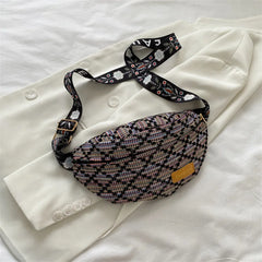 Stylish Knitted Nylon Waist Pack Female Diamond Lattice Crossbody Bag