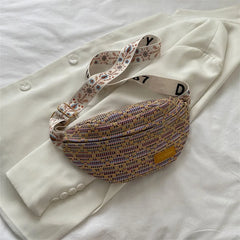 Stylish Knitted Nylon Waist Pack Female Diamond Lattice Crossbody Bag