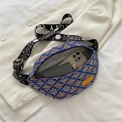 Stylish Knitted Nylon Waist Pack Female Diamond Lattice Crossbody Bag