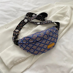 Stylish Knitted Nylon Waist Pack Female Diamond Lattice Crossbody Bag