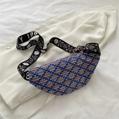 Stylish Knitted Nylon Waist Pack Female Diamond Lattice Crossbody Bag