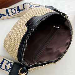 Stylish Knitted Straw Waist Bag Woven Fanny Pack Wide Strap Crossbody Chest Bag