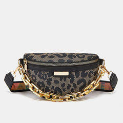 Leopard Printed PU Leather Chain Waist Bag for Women Fanny Pack