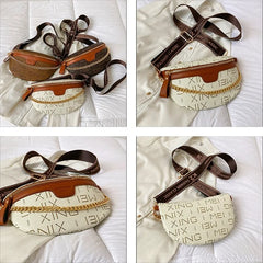 Letter Printed PU Leather Chain Waist Bag for Women Fanny Pack
