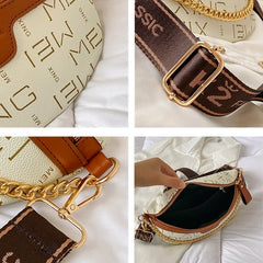 Letter Printed PU Leather Chain Waist Bag for Women Fanny Pack