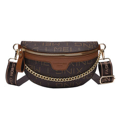 Letter Printed PU Leather Chain Waist Bag for Women Fanny Pack