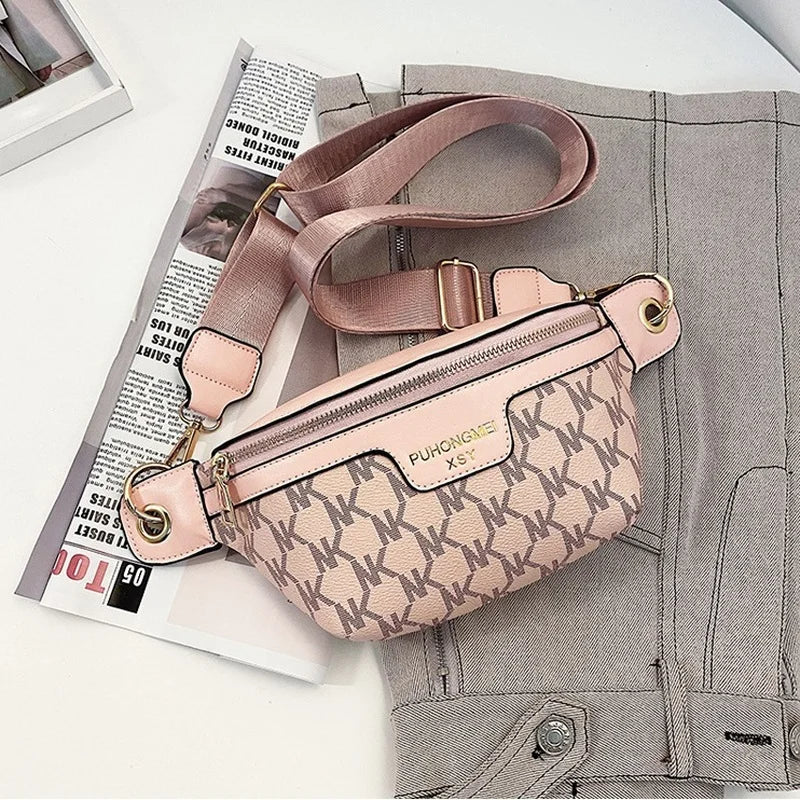 Letter Printed PU Leather Waist Bag for Women Fanny Pack