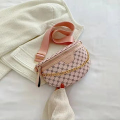 Plaid PU Leather Chain Waist Bag Women Fanny Pack