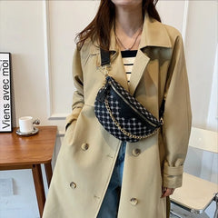 Plaid PU Leather Chain Waist Bag Women Fanny Pack