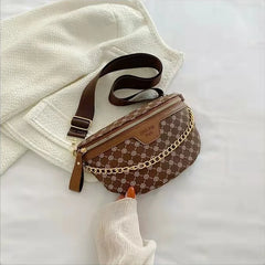 Plaid PU Leather Chain Waist Bag Women Fanny Pack