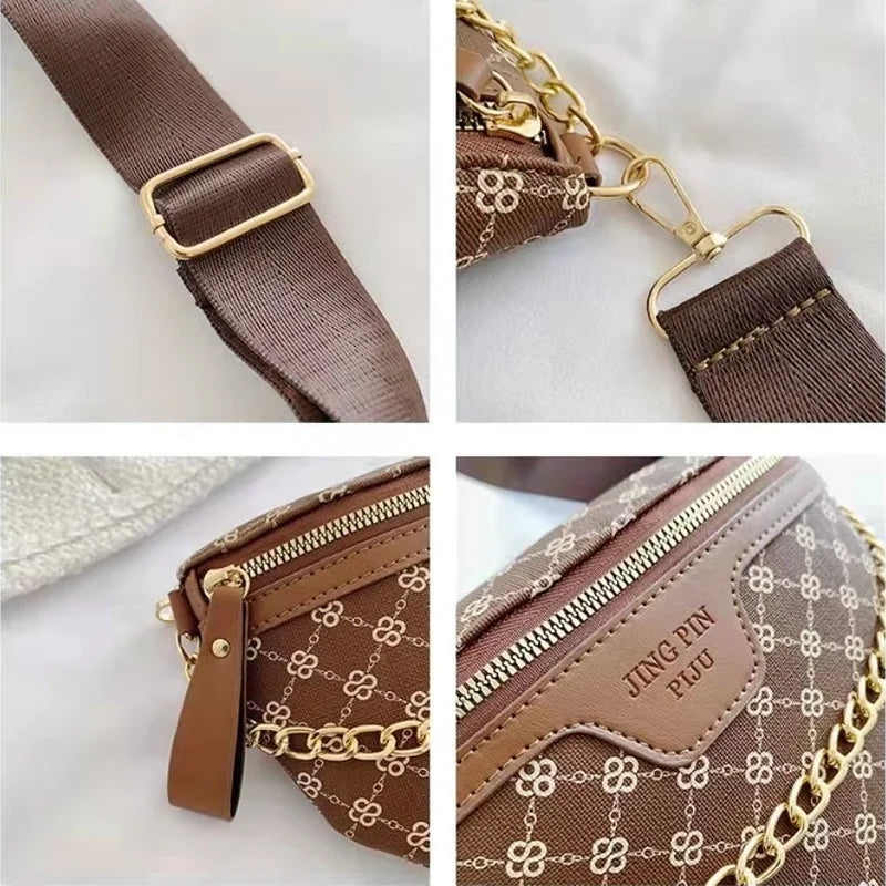 Plaid PU Leather Chain Waist Bag Women Fanny Pack