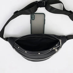 Rivet Chain Waist Bags PU Leather Fanny Pack Female Waist Pack