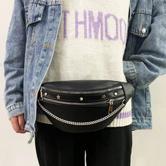 Rivet Chain Waist Bags PU Leather Fanny Pack Female Waist Pack