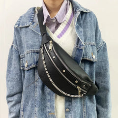Rivet Chain Waist Bags PU Leather Fanny Pack Female Waist Pack