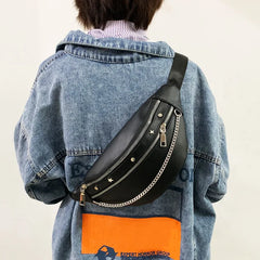 Rivet Chain Waist Bags PU Leather Fanny Pack Female Waist Pack