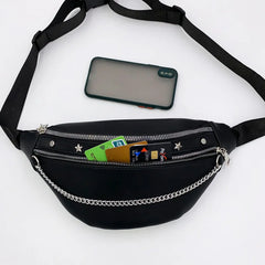 Rivet Chain Waist Bags PU Leather Fanny Pack Female Waist Pack