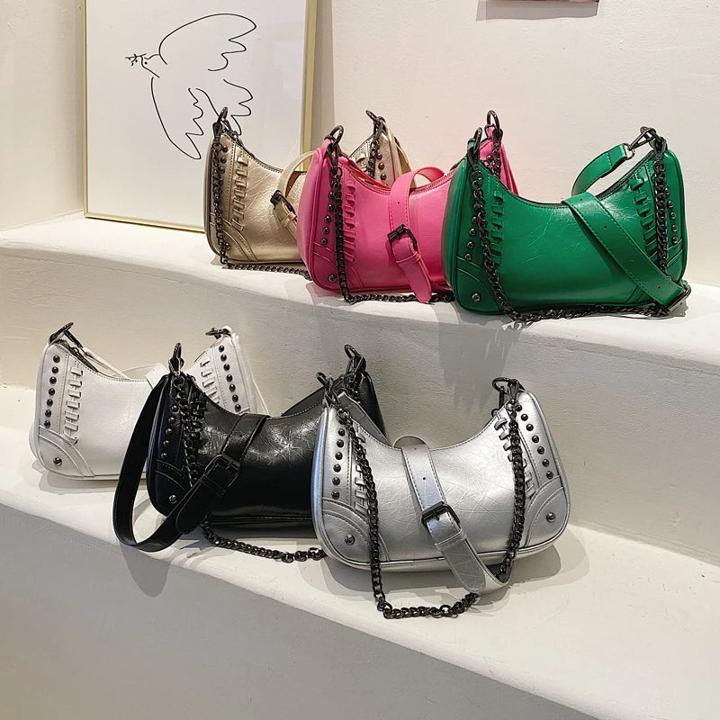 Stylish Rivet Crossbody Bag Female Top Motorcycle Bags for Women Shoulder Bag