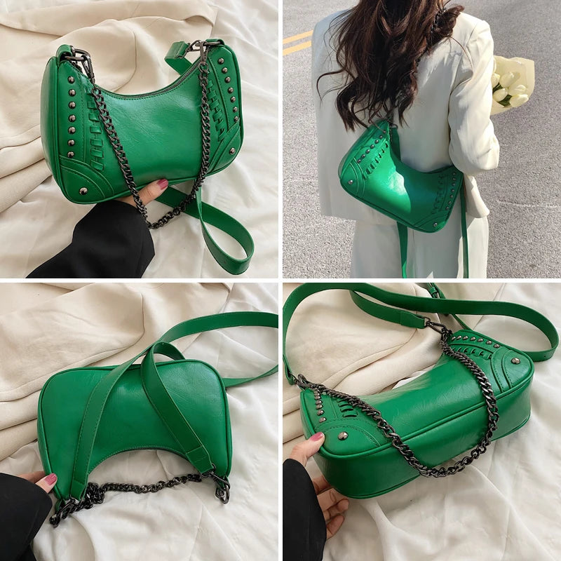 Stylish Rivet Crossbody Bag Female Top Motorcycle Bags for Women Shoulder Bag