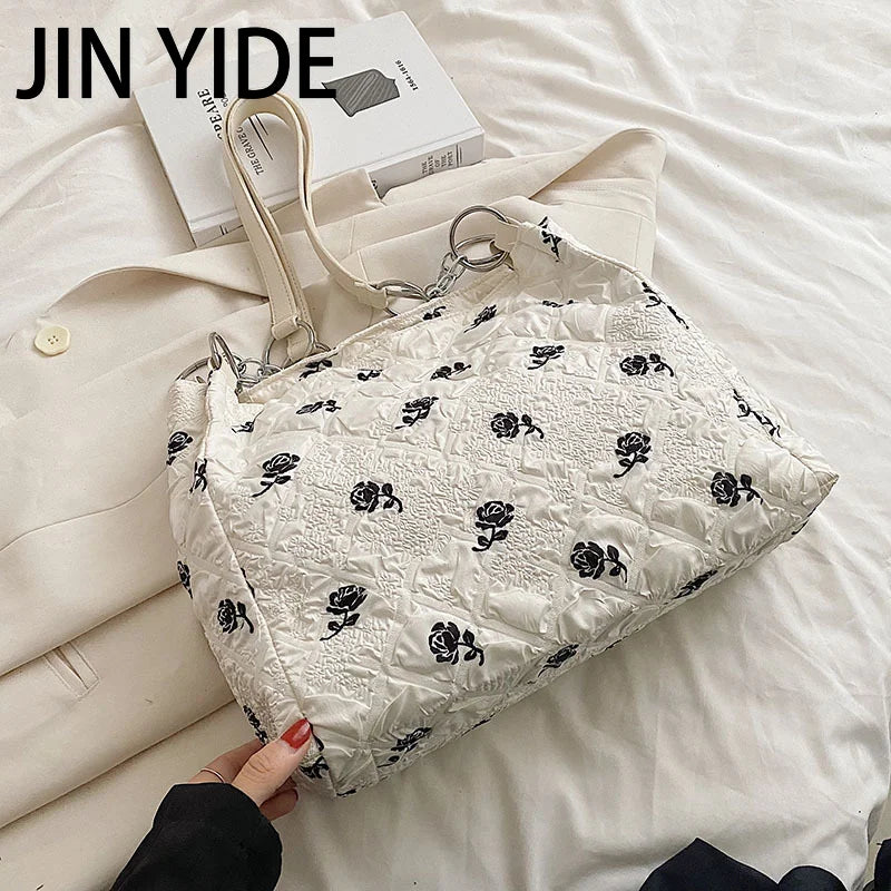 Rose Printed PU Leather Shoulder Bag Bucket Tote for Women