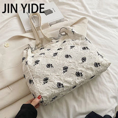 Rose Printed PU Leather Shoulder Bag Bucket Tote for Women