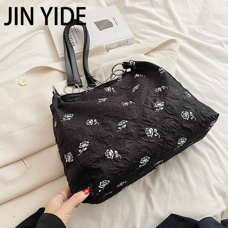 Rose Printed PU Leather Shoulder Bag Bucket Tote for Women
