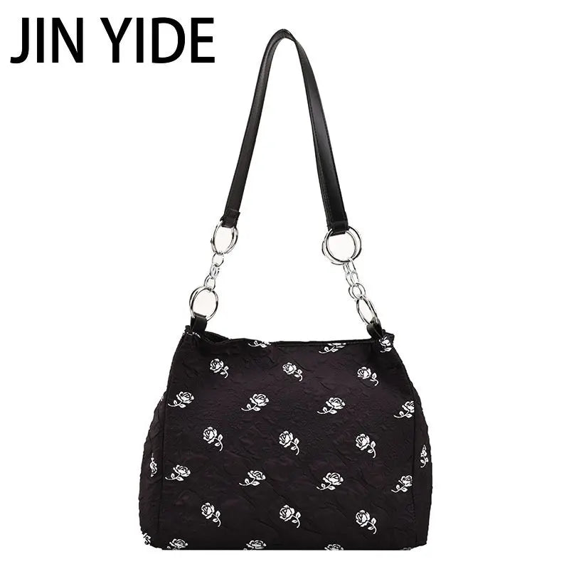 Rose Printed PU Leather Shoulder Bag Bucket Tote for Women