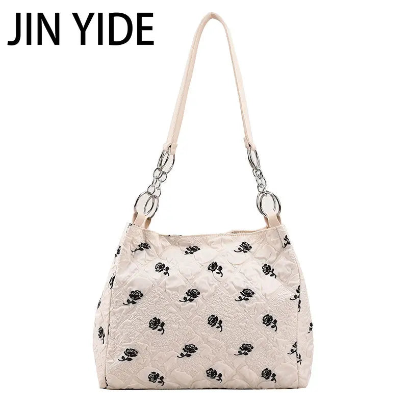 Rose Printed PU Leather Shoulder Bag Bucket Tote for Women