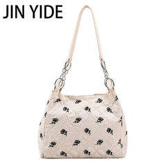 Rose Printed PU Leather Shoulder Bag Bucket Tote for Women