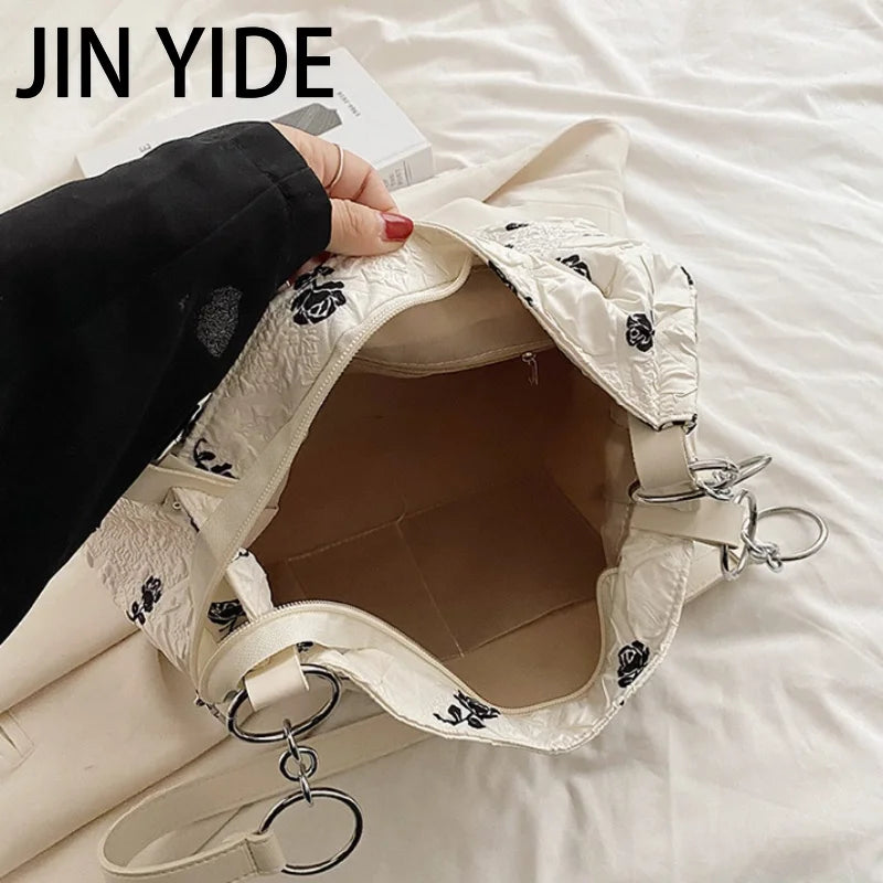 Rose Printed PU Leather Shoulder Bag Bucket Tote for Women