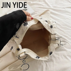 Rose Printed PU Leather Shoulder Bag Bucket Tote for Women