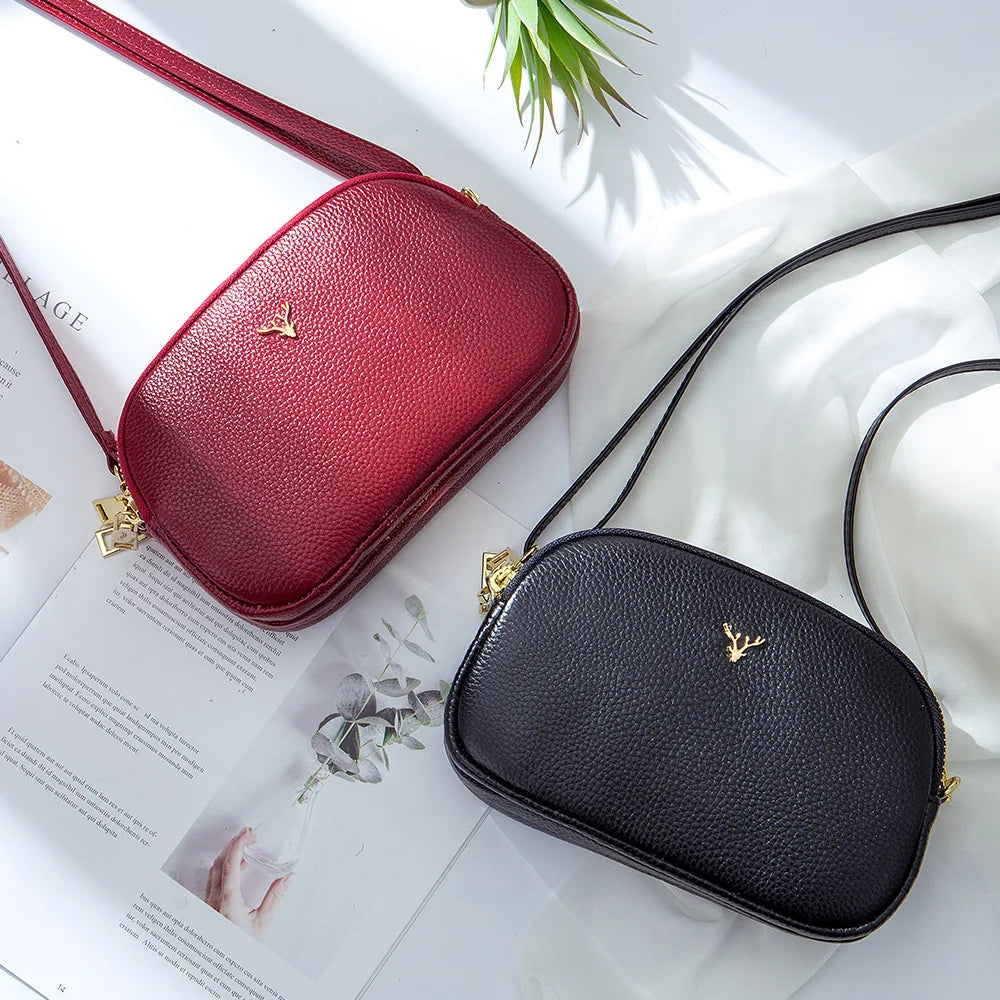 Three-Layer Zipper Cow Leather Shoulder Bag Women's Handbags Crossbody Bag