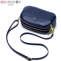 Three-Layer Zipper Cow Leather Shoulder Bag Women's Handbags Crossbody Bag