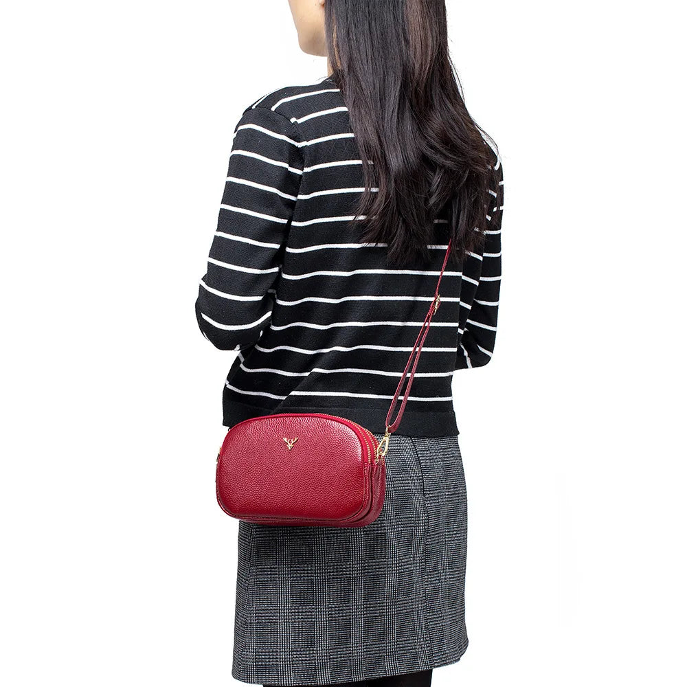 Three-Layer Zipper Cow Leather Shoulder Bag Women's Handbags Crossbody Bag