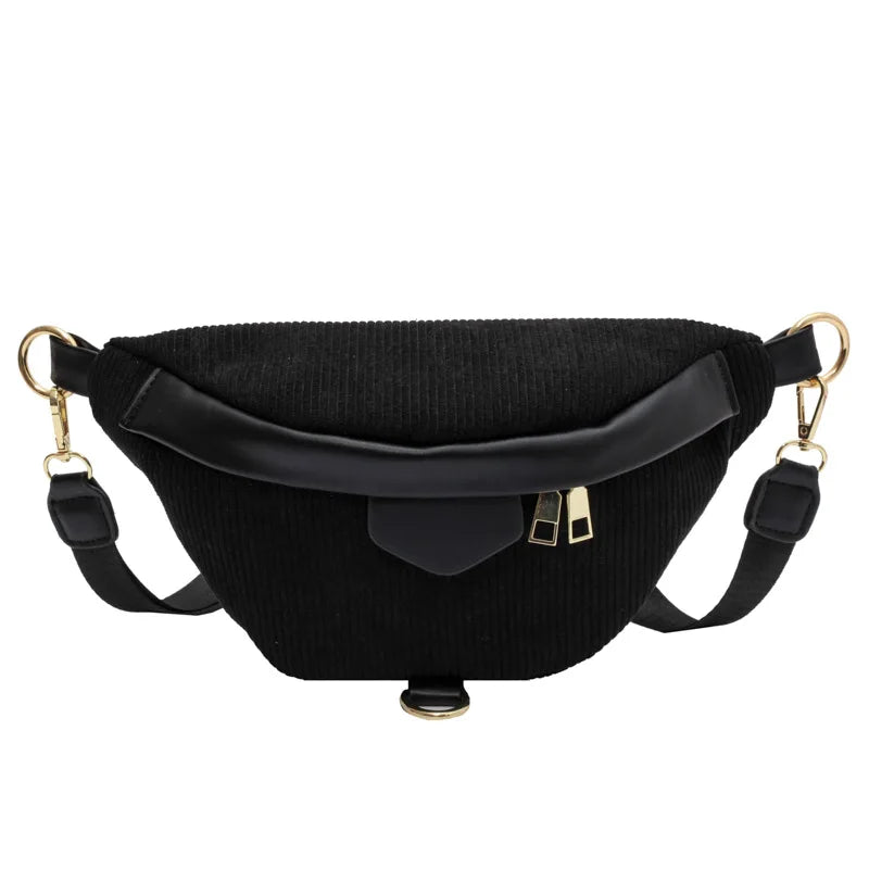 Striped Corduroy Waist Bag for Women Stylish Fanny Pack