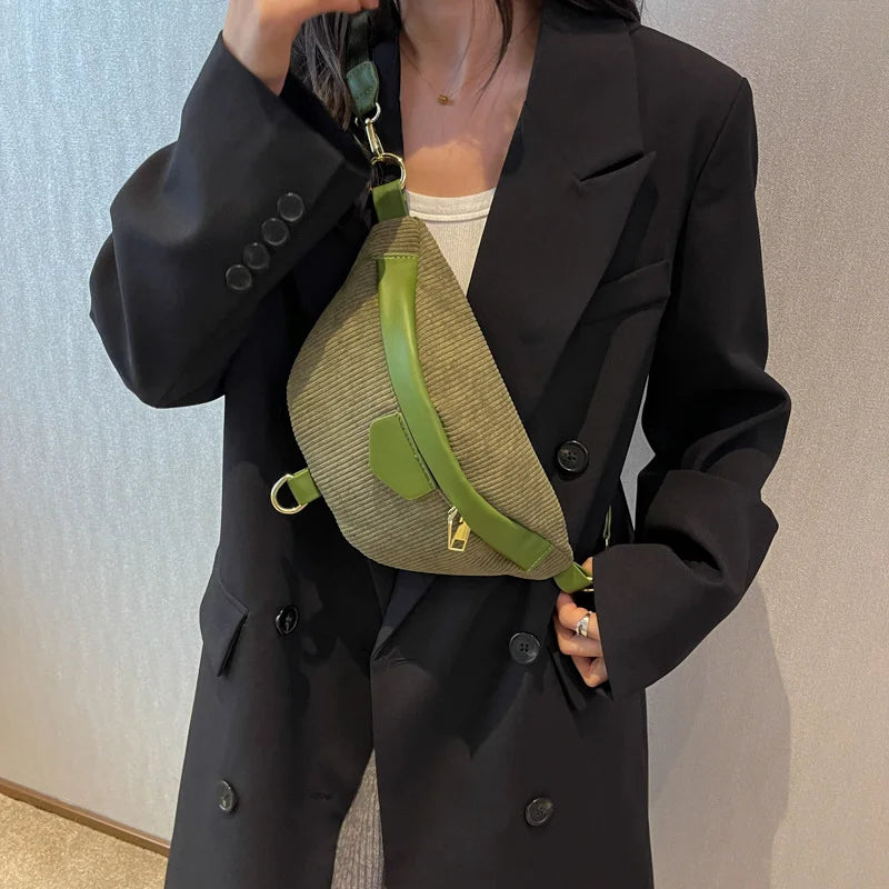Striped Corduroy Waist Bag for Women Stylish Fanny Pack